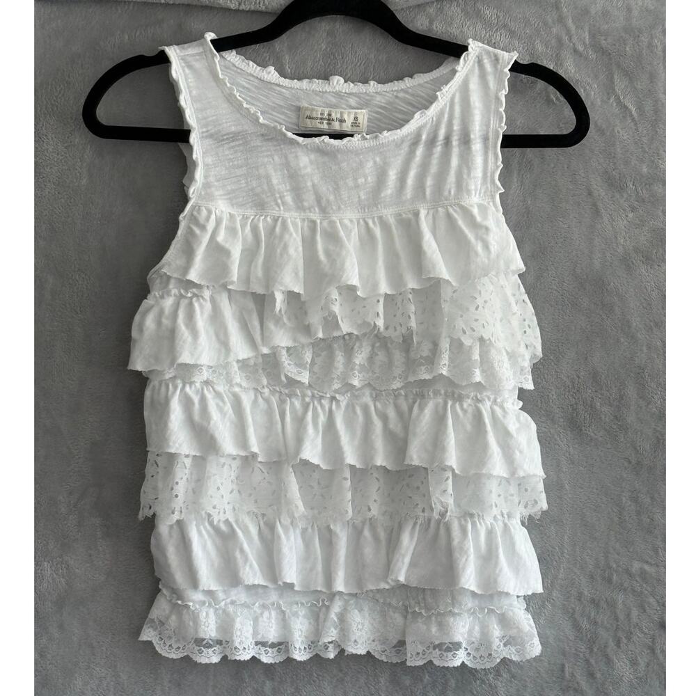 Y2K Abercrombie & Fitch White Ruffle Tiered Lace Trim Sleeveless Top Women XS